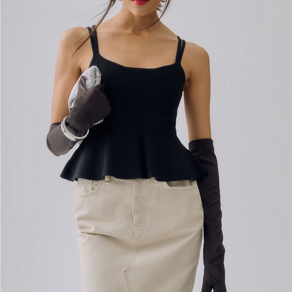 Anthropologie Black Bustier Peplum Tank